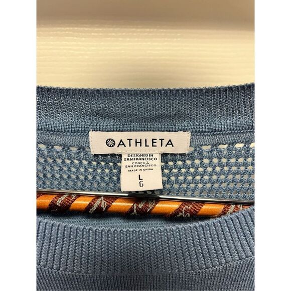 Athleta Pointelle Crew Neck Sweater Cottage Blue sz L EUC - Picture 5 of 8